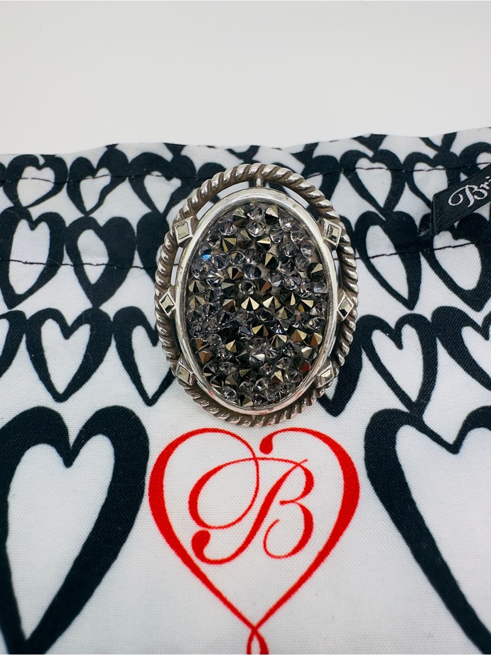 Brighton Crystal Silver Scroll Ring Size 9 Vintage Statement Scroll Work Band